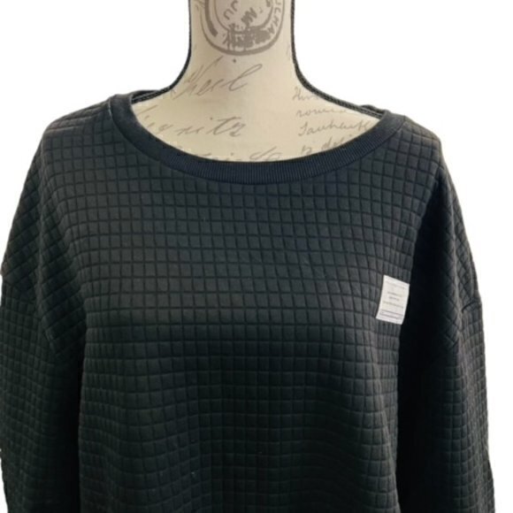 🛍️2 for $25 Sale🛍️ Black Waffle Square Crew Neck Sweatshirt 1X Cozy - Picture 4 of 14